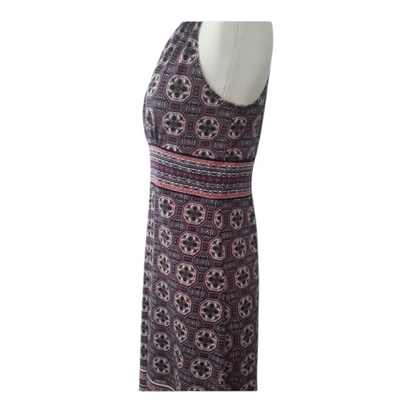 MAX STUDIO Womens Sz XL Purple Floral Geometric V-Neck Pleated Stretch Dress - Picture 3 of 8